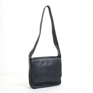 Chanel Shoulder Bag Logo Black Lambskin
